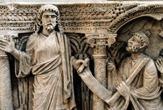 Vorschaubild Sarkophag mit Christus und Petrus - Schlüsselübergabe